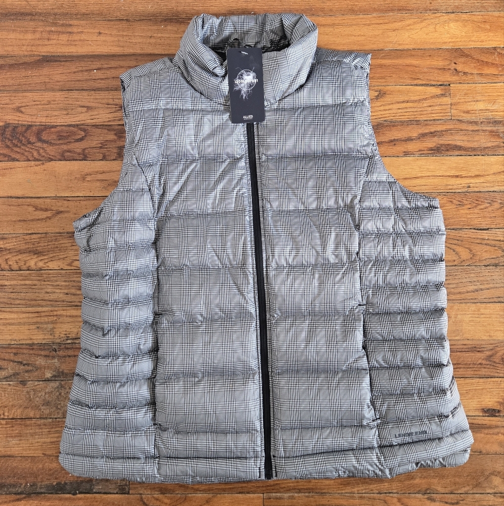 NWT Land's End Plaid Down Puffer Vest, Women's Size XL, Black and White